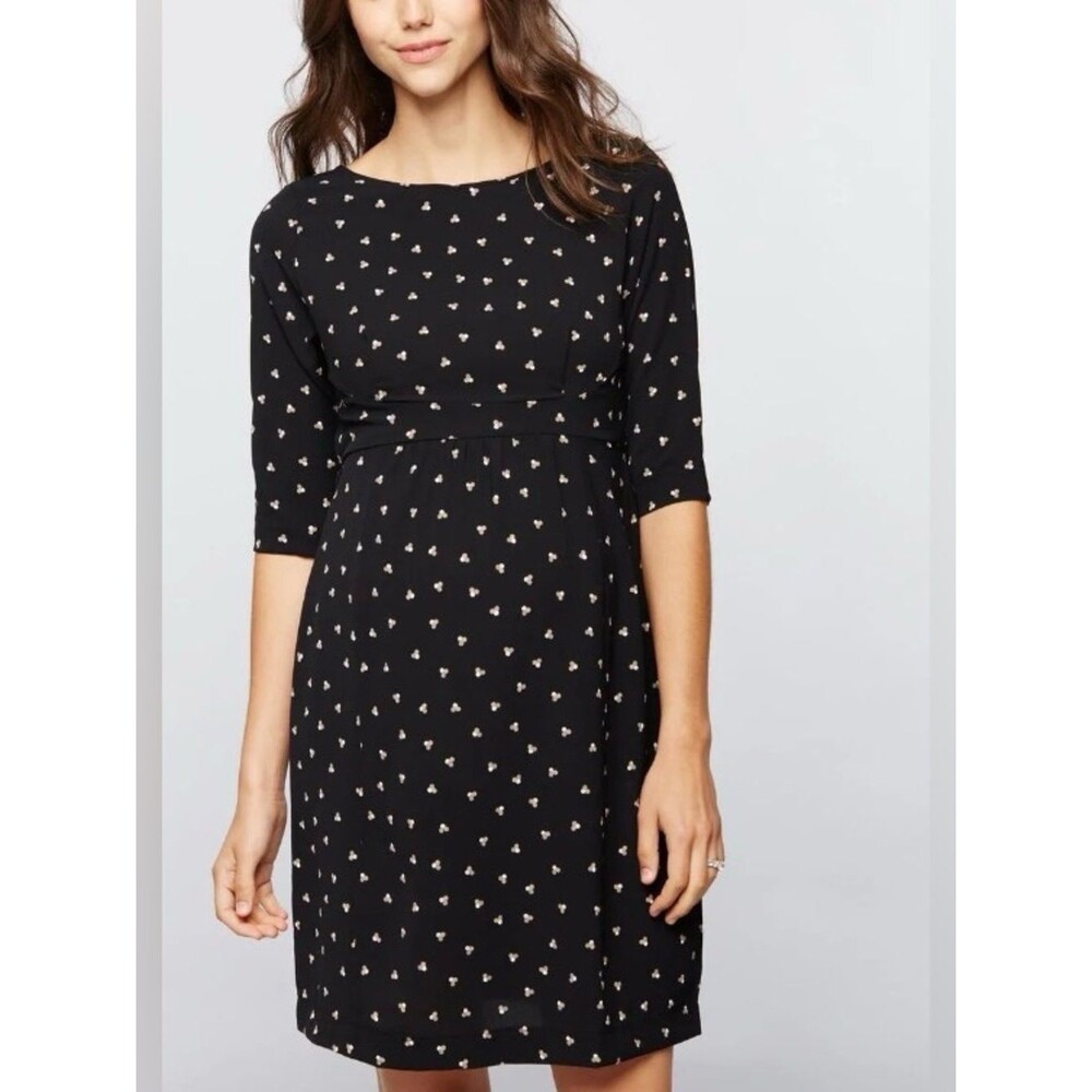 Seraphine Black Floral Maternity Dress with Elbow Sleeves Size 2